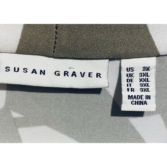 Susan Graver Top Womens 2X Geo Print Pleated Collar Layering Work Career - Picture 4 of 8